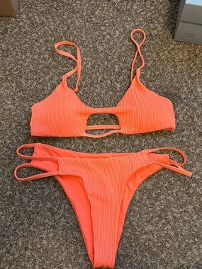 TiniBikini Ribbed Orange Cutout Bikini